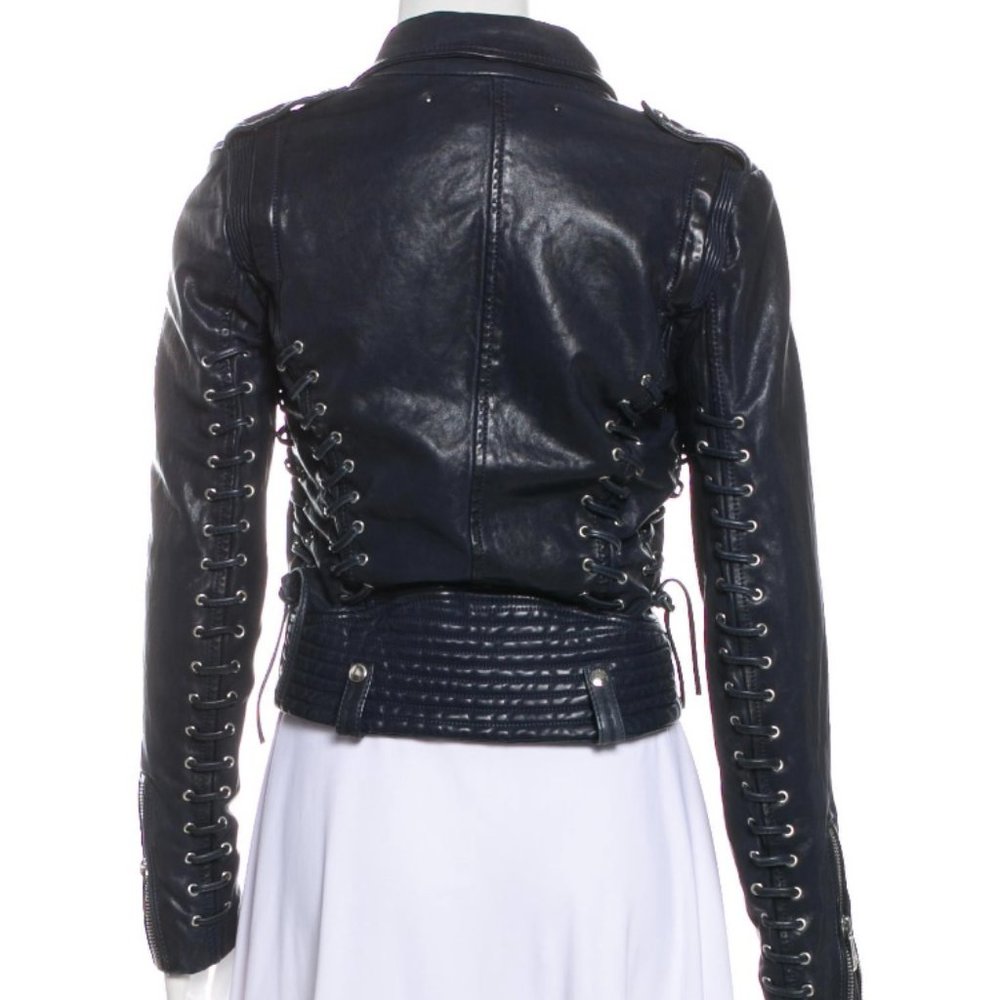 Barbara Bui Dark Blue Lamb Leather Jacket - Size 6